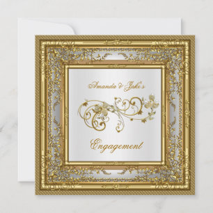 Engagement Party Gold White Damask Floral Invitation