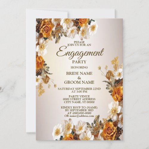 Engagement Party Golden Orange White Floral Rustic Invitation