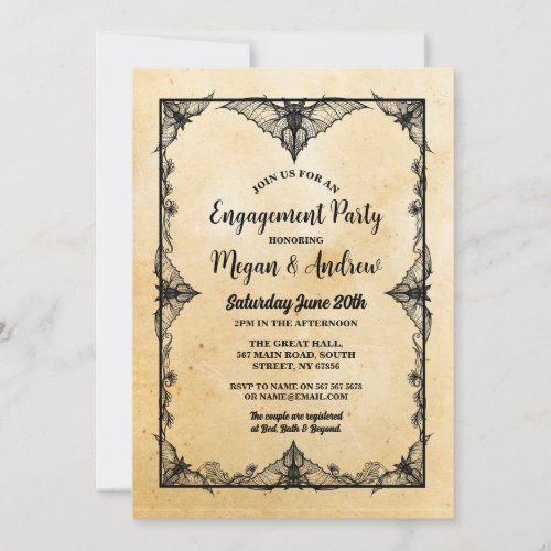 Engagement Party Gothic Frame Halloween Bats Invitation