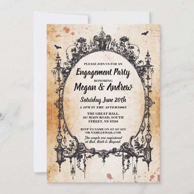 Engagement Party Gothic Frame Halloween Invite (Front)