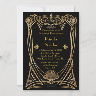 Engagement Party, great Gatsby, art-deco, black Invitation
