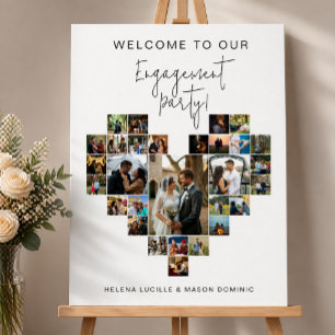 Engagement Party Heart Photo Collage Welcome Sign