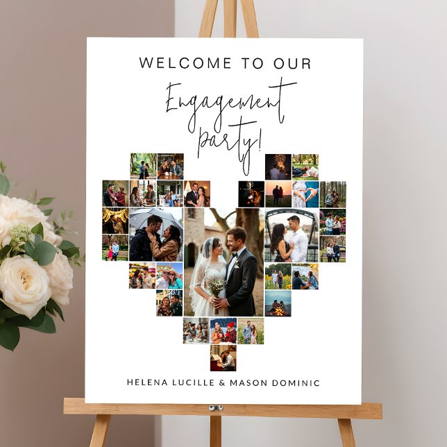 Engagement Party Heart Photo Collage Welcome Sign (Creator Uploaded)