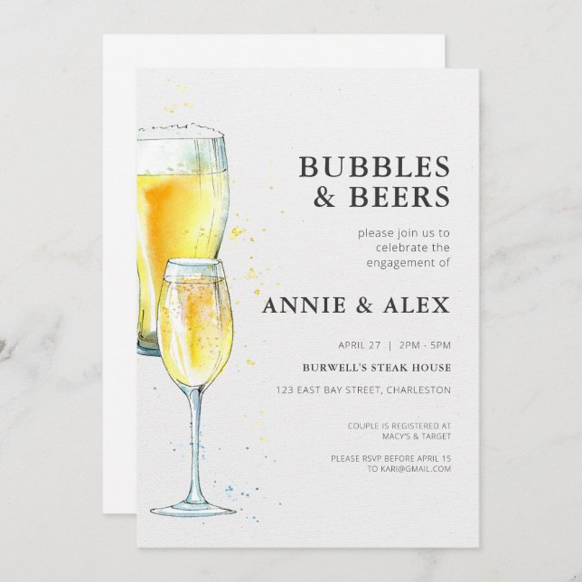 Engagement Party Invitation - Bubbles & Beers (Front/Back)