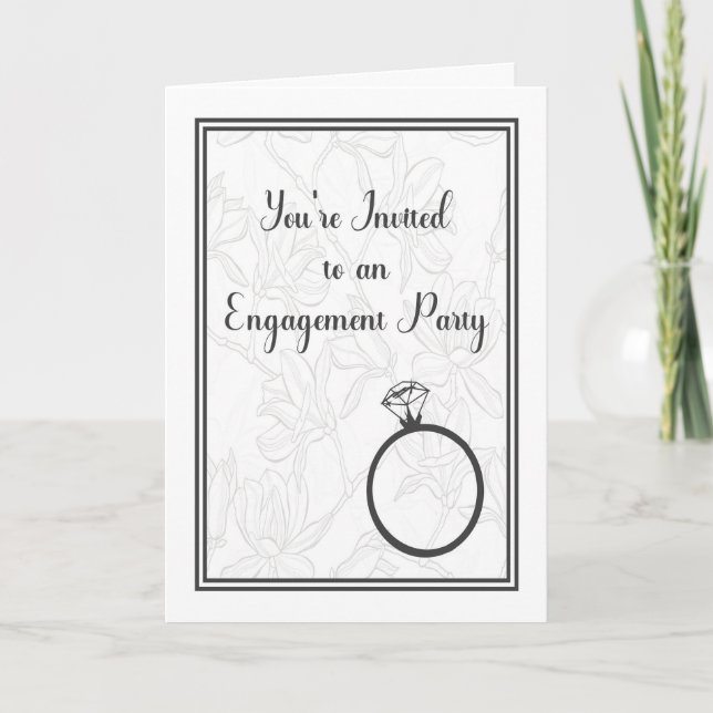 Engagement Party Invitation Card Ring & Flowers (Front)