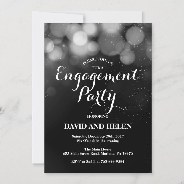 Engagement Party Invitation Card Silver Glitter (Front)