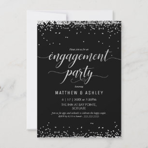 Engagement Party Invitation, Elegant Silver, Black Invitation