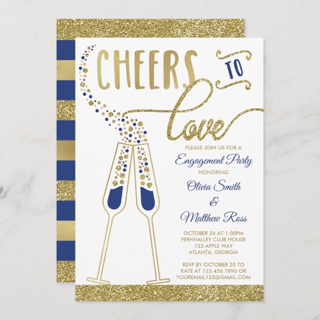 Engagement Party Invitation, Faux Glitter/Foil Invitation (Front/Back)