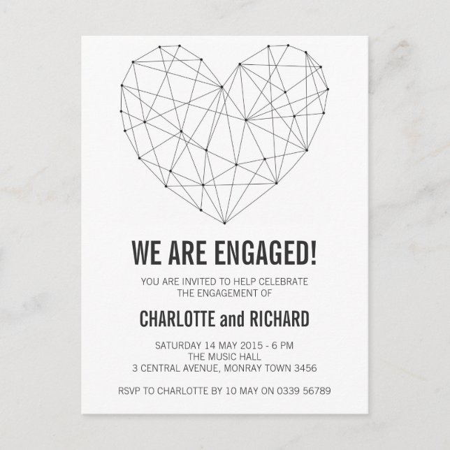 Engagement party invitation geometric heart postcard (Front)