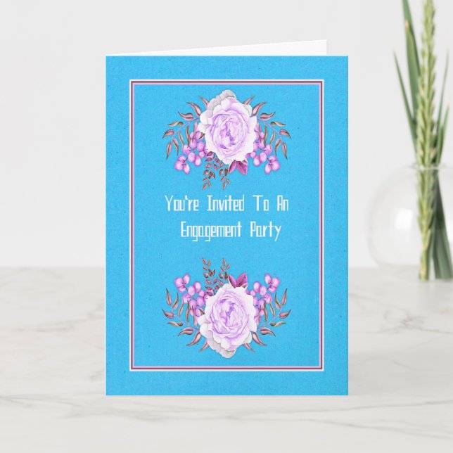 Engagement Party Invitation in Blue with Roses (Front)