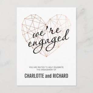 Engagement party invitation rose gold geometric postcard