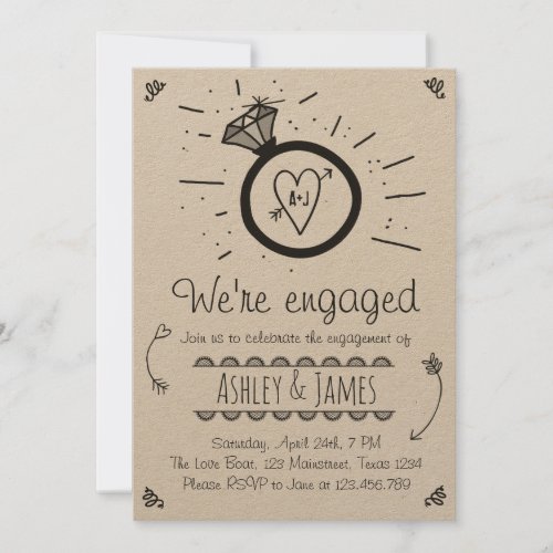 Engagement Party Invitation Rustic Ring Couples