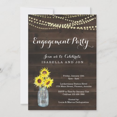 Engagement Party Invitation - Rustic Sunflower - Hand painted watercolor sunflower and mason jar complemented by beautiful calligraphy.

Coordinating items are available in the 'Watercolor Sunflower in Mason Jar' Collection within my store.