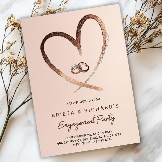Engagement party invitation with a gold heart (Creator Uploaded)