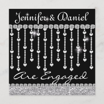 Engagement Party Invitation With Crystals & Hearts by PersonalCustom at Zazzle