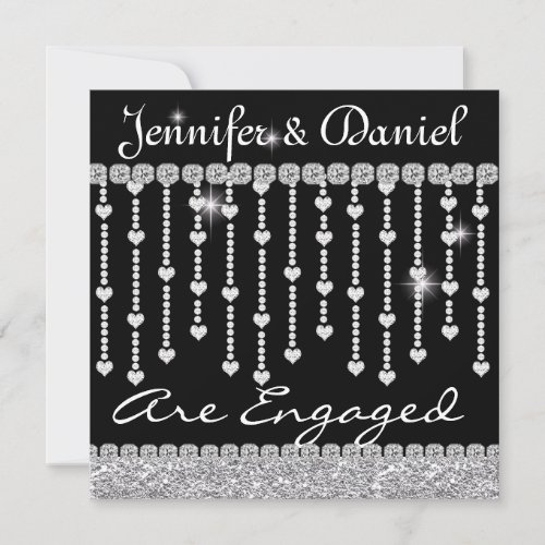 Engagement Party Invitation with Crystals &amp; Hearts