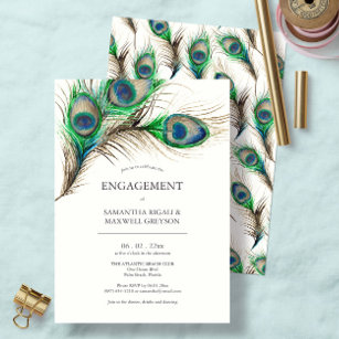 Engagement Party Invitations Peacock Feathers