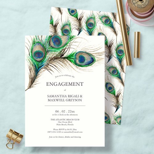 Engagement Party Invitations Peacock Feathers