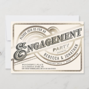 Engagement Party Invitations - Retro White Gold