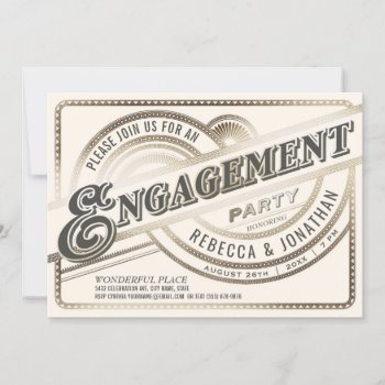 Engagement Party Invitations - Retro White Gold by Anything_Goes at Zazzle