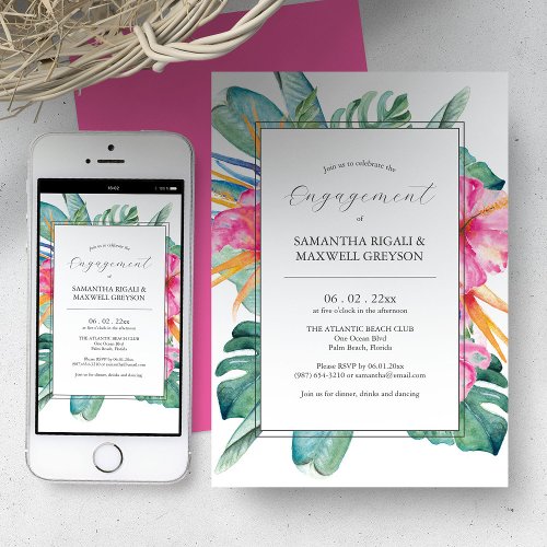 Engagement Party Invitations Tropical Flowers