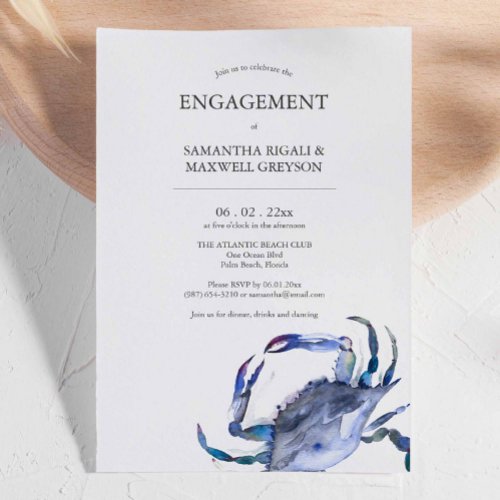 Engagement Party Invitations Watercolor Crab