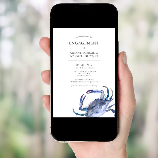 Engagement Party Invitations Watercolor Crab (Front Digital)
