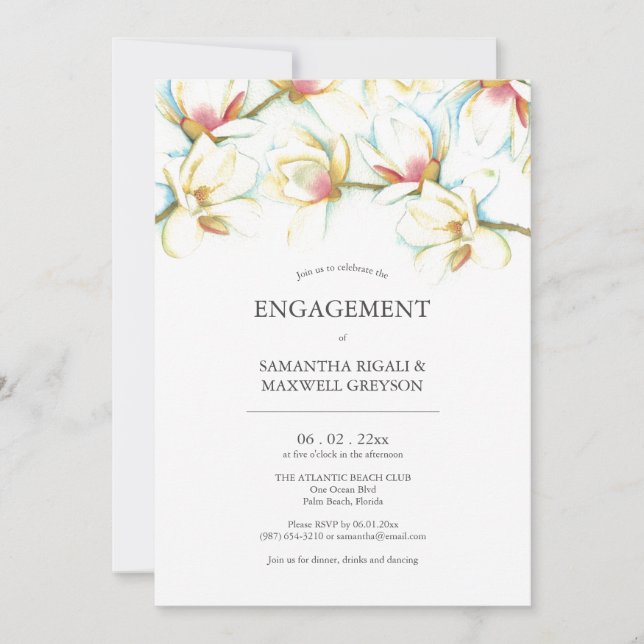 Engagement Party Invitations Watercolor Flowers (Front)