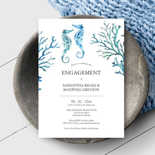 Engagement Party Invitations Watercolor Seahorses