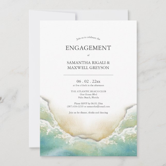 Engagement Party Invitations Watercolor Shoreline (Front)