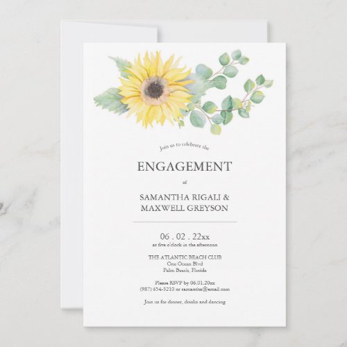 Engagement Party Invitations Watercolor Sunflower