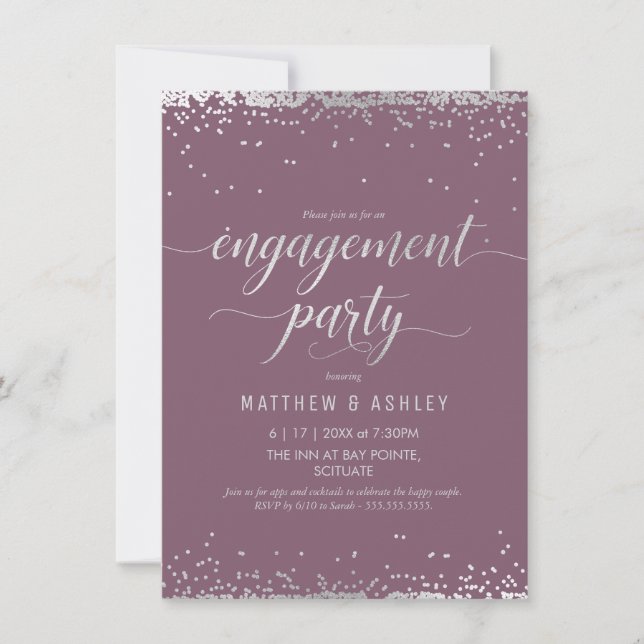 Engagement Party Invite, Elegant Silver, Lavender Invitation (Front)