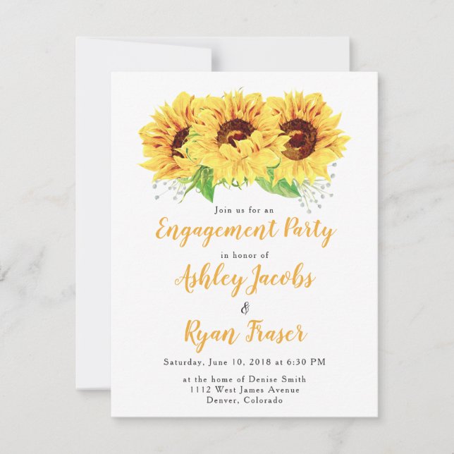 Engagement Party Invite Yellow Sunflower (Front)