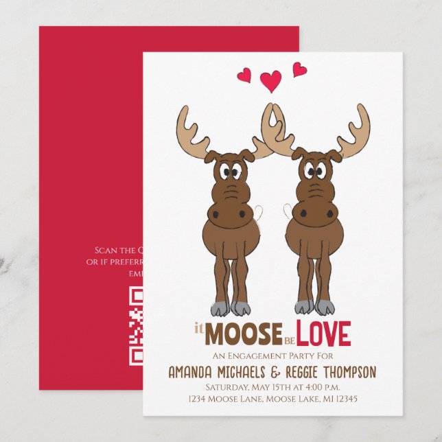 Engagement Party It Moose be Love Cute Whimsical Invitation (Front/Back)