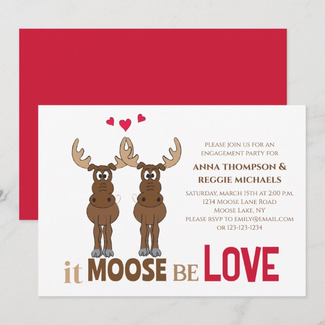 Engagement Party It Moose be Love Cute Whimsical Invitation (Front/Back)