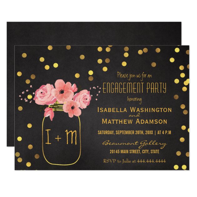 Engagement Party Mason Jar Confetti Chalkboard Invitation