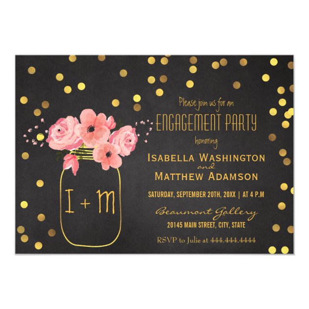 Engagement Party Mason Jar Confetti Chalkboard Invitation