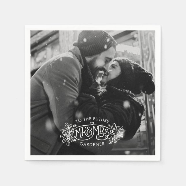 Engagement party mistletoe add your own photo napkins (Front)