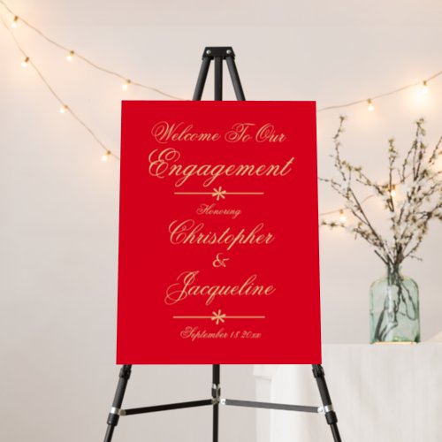 Engagement Party Modern Chic Red Gold Welcome Sign