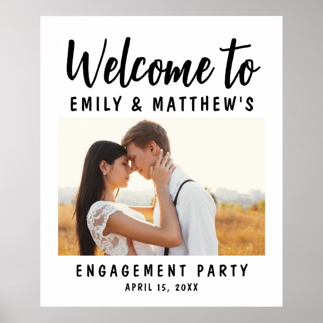 Engagement Party Modern Photo Welcome Poster (Front)