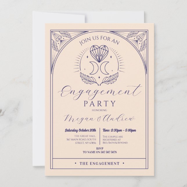 Engagement Party Moon Stars Align Tarot Crystals  Invitation (Front)