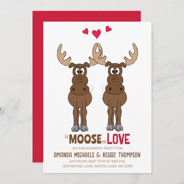 Engagement Party Moose Cute QR Code Facebook Invitation (Front/Back)