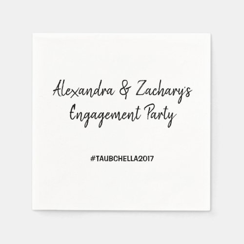 Engagement Party Napkins with Hashtag Black