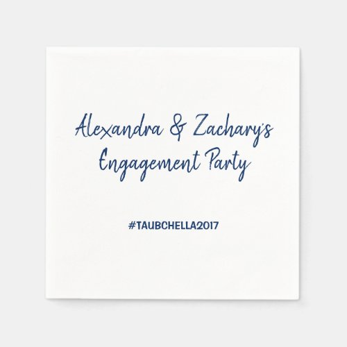 Engagement Party Napkins with Hashtag Navy