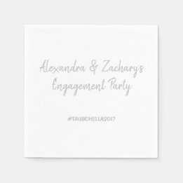 Engagement Party Napkins with Hashtag Silver