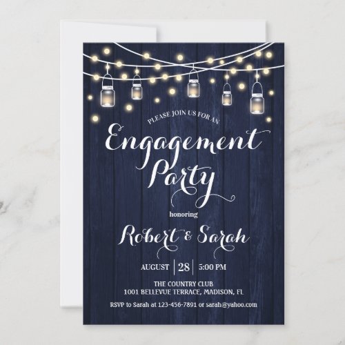 Engagement Party _ Navy Blue Rustic Wood Invitation