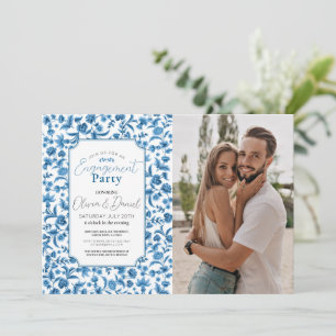Engagement Party Photo Chintz Blue Floral Ditsy Invitation