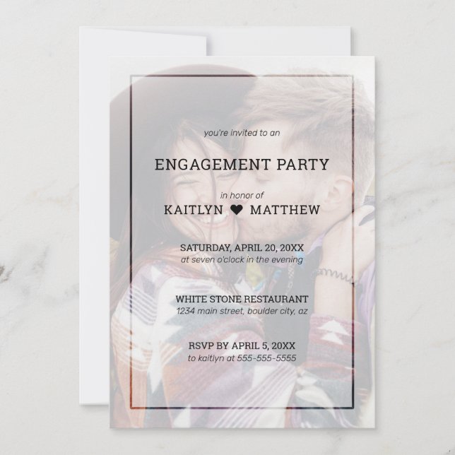 Engagement Party Photo Minimalist BlackTypography Invitation (Front)