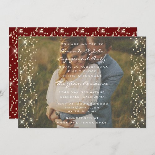 Engagement Party Photo Pink Gold Invitation