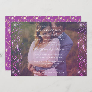 Engagement Party Photo Purple Fuchsia Pink Gold Invitation